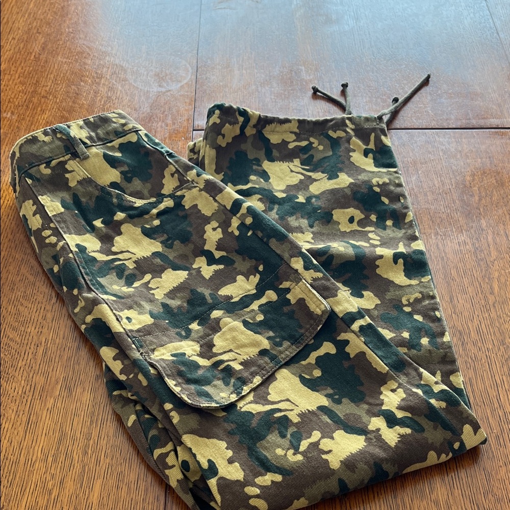 Zara Camouflage Wide Leg Pants - Green and Brown